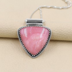 Pink Opal Necklaces, Triangle Pendant, Silver Pendant, Peruvian Pink Opal Pendant, Pendant with Chains, Dainty Pendant for Women