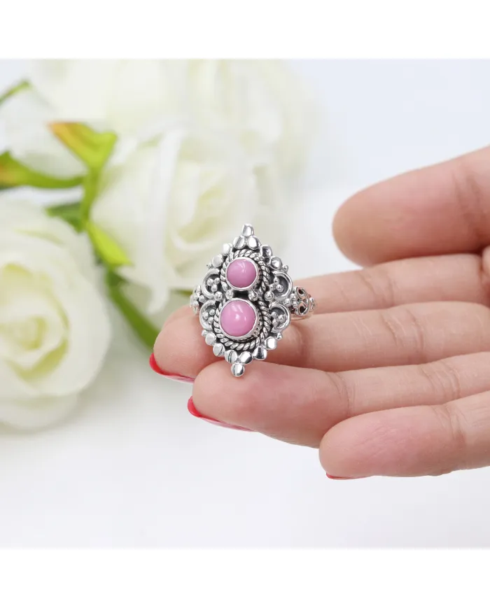 Pink Opal Ring – 925 Sterling Silver Handmade Dainty Bohemian Jewelry