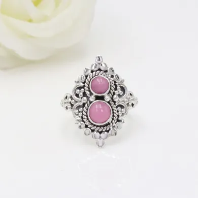 Pink Opal Ring – 925 Sterling Silver Handmade Dainty Bohemian Jewelry