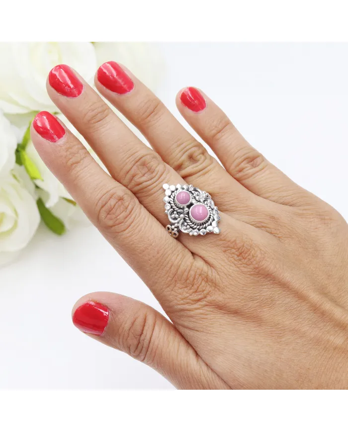 Pink Opal Ring – 925 Sterling Silver Handmade Dainty Bohemian Jewelry