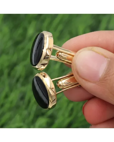 Black Onyx Cufflinks - 18K Gold Plated Tuxedo Studs Men's Accessories