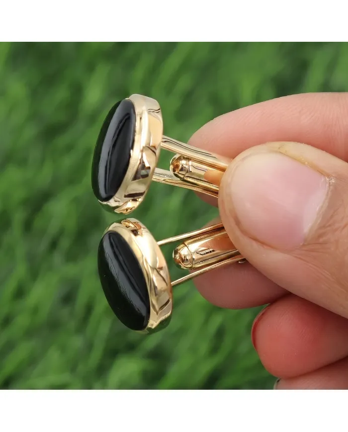 Black Onyx Cufflinks - 18K Gold Plated Tuxedo Studs Men's Accessories