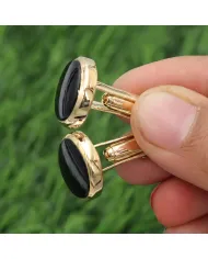 Black Onyx Cufflinks - 18K Gold Plated Tuxedo Studs Men's Accessories