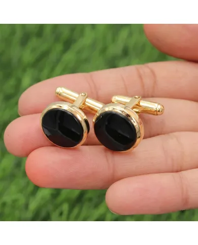 Black Onyx Cufflinks - 18K Gold Plated Tuxedo Studs Men's Accessories