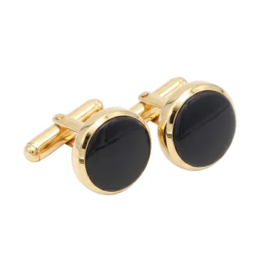 Black Onyx Cufflinks - 18K Gold Plated Tuxedo Studs Men's Accessories