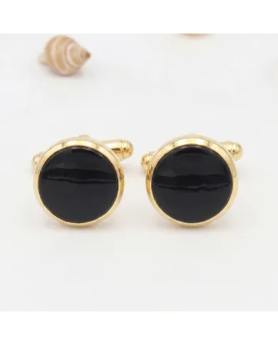 Black Onyx Cufflinks - 18K Gold Plated Tuxedo Studs Men's Accessories