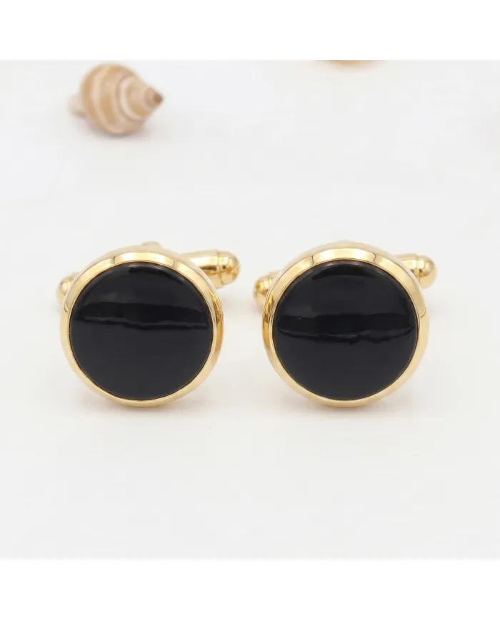 Black Onyx Cufflinks - 18K Gold Plated Tuxedo Studs Men's Accessories