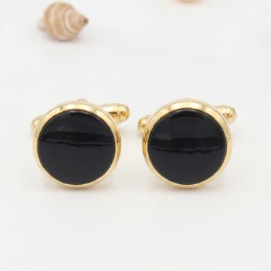 Black Onyx Cufflinks - 18K Gold Plated Tuxedo Studs Men's Accessories