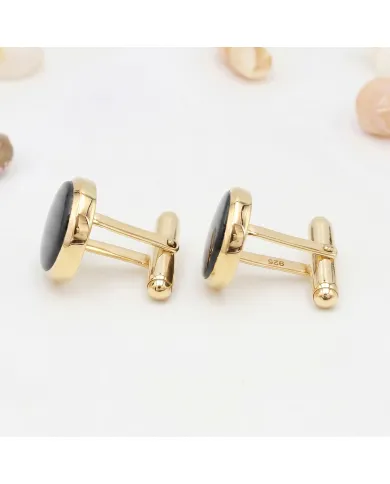 Black Onyx Cufflinks - 18K Gold Plated Tuxedo Studs Men's Accessories