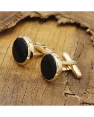 Black Onyx Cufflinks - 18K Gold Plated Tuxedo Studs Men's Accessories