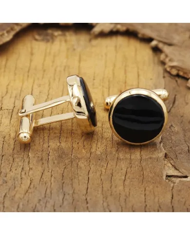 Black Onyx Cufflinks - 18K Gold Plated Tuxedo Studs Men's Accessories