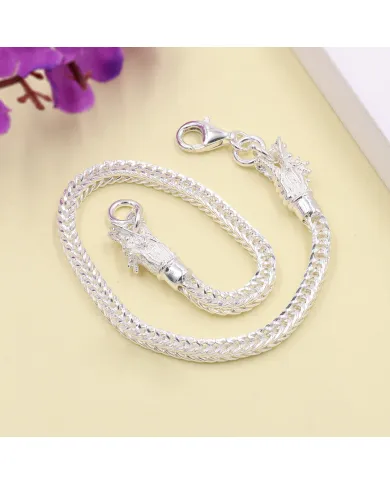 925 Sterling Silver Dragon Head Link Chain Bracelet Handmade Jewelry