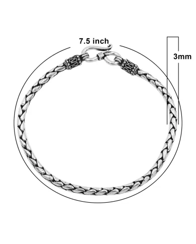 925 Sterling Silver Bali Chain Bracelet Oxidized Foxtail Braided Jewelry