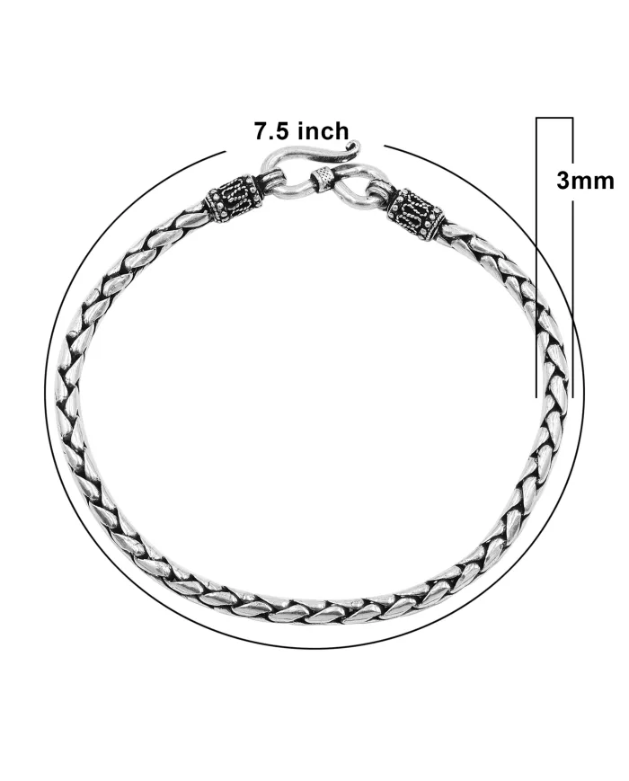 925 Sterling Silver Bali Chain Bracelet Oxidized Foxtail Braided Jewelry