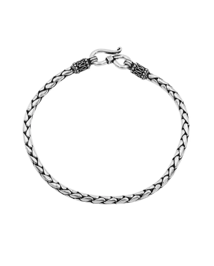 925 Sterling Silver Bali Chain Bracelet Oxidized Foxtail Braided Jewelry