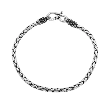 925 Sterling Silver Bali Chain Bracelet Oxidized Foxtail Braided Jewelry