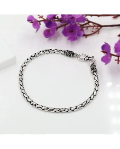925 Sterling Silver Bali Chain Bracelet Oxidized Foxtail Braided Jewelry