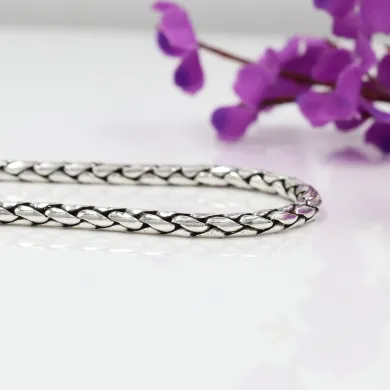 925 Sterling Silver Bali Chain Bracelet Oxidized Foxtail Braided Jewelry