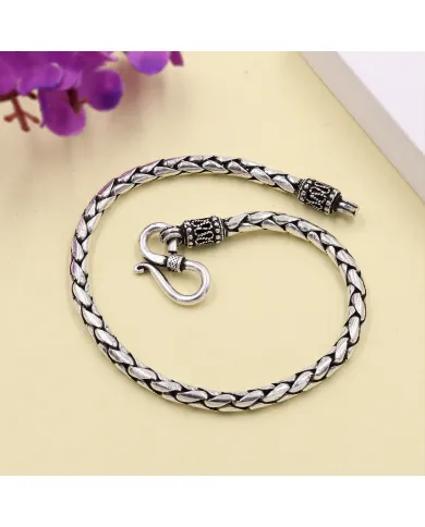 925 Sterling Silver Bali Chain Bracelet Oxidized Foxtail Braided Jewelry