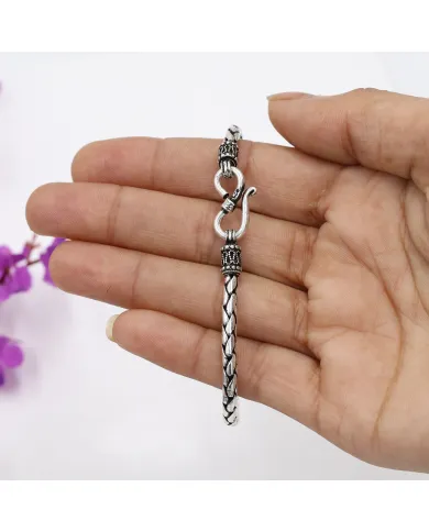 925 Sterling Silver Bali Chain Bracelet Oxidized Foxtail Braided Jewelry