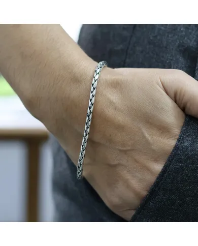 925 Sterling Silver Bali Chain Bracelet Oxidized Foxtail Braided Jewelry
