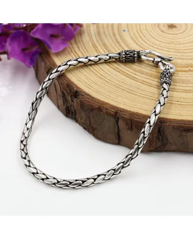 925 Sterling Silver Bali Chain Bracelet Oxidized Foxtail Braided Jewelry