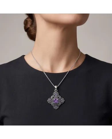 Amethyst Gemstone Handmade Sterling Silver Pendant Statement Necklace