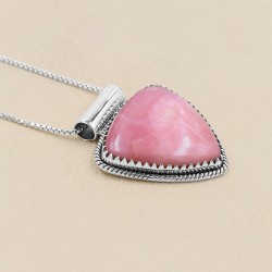 Pink Opal Necklaces, Triangle Pendant, Silver Pendant, Peruvian Pink Opal Pendant, Pendant with Chains, Dainty Pendant for Women