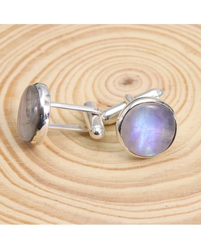 Natural Moonstone Cufflinks – Luxury Sterling Silver Elegance for Men