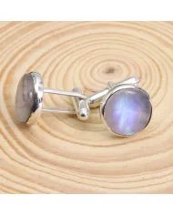 Natural Moonstone Cufflinks – Luxury Sterling Silver Elegance for Men