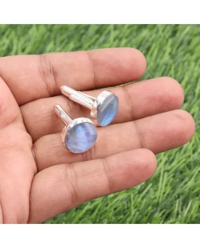 Natural Moonstone Cufflinks – Luxury Sterling Silver Elegance for Men