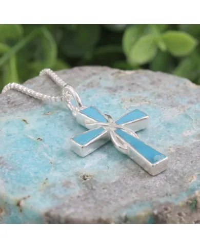 Arizona Turquoise Cross Pendant 925 Sterling Silver Christian Jewelry