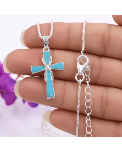 Arizona Turquoise Cross Pendant 925 Sterling Silver Christian Jewelry