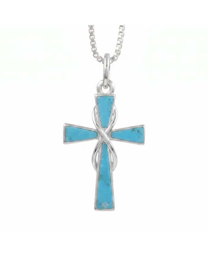Arizona Turquoise Cross Pendant 925 Sterling Silver Christian Jewelry