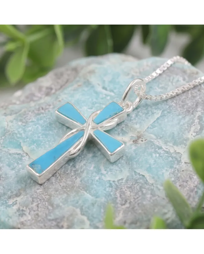 Arizona Turquoise Cross Pendant 925 Sterling Silver Christian Jewelry
