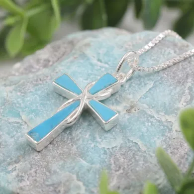 Arizona Turquoise Cross Pendant 925 Sterling Silver Christian Jewelry