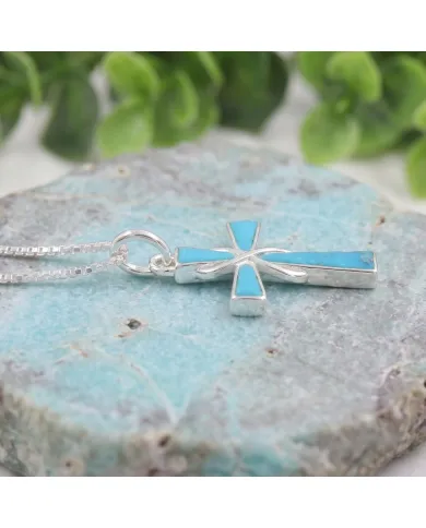 Arizona Turquoise Cross Pendant 925 Sterling Silver Christian Jewelry
