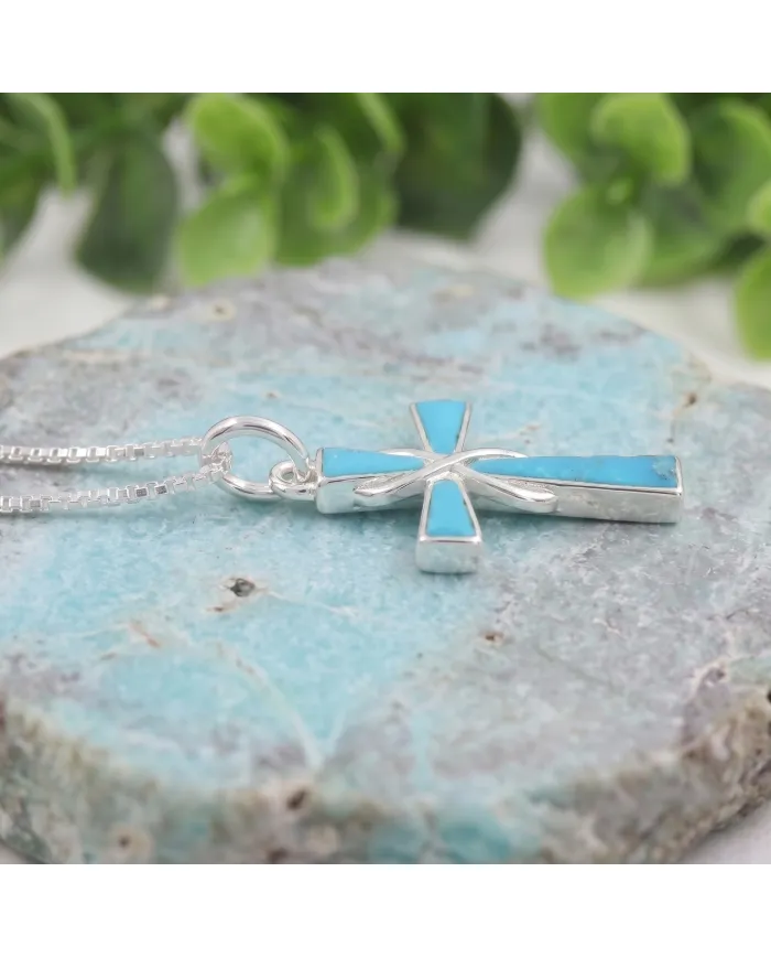 Arizona Turquoise Cross Pendant 925 Sterling Silver Christian Jewelry