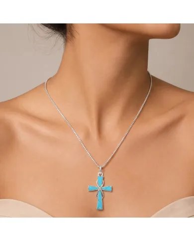 Arizona Turquoise Cross Pendant 925 Sterling Silver Christian Jewelry