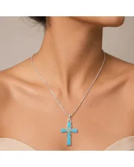 Arizona Turquoise Cross Pendant 925 Sterling Silver Christian Jewelry