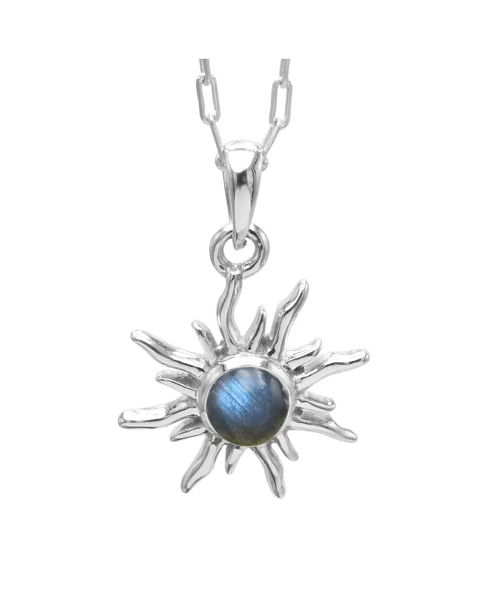 Labradorite Sunburst Pendant Necklace - 925 Sterling Silver Jewelry