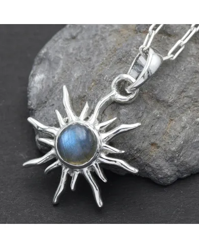 Labradorite Sunburst Pendant Necklace - 925 Sterling Silver Jewelry