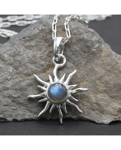 Labradorite Sunburst Pendant Necklace - 925 Sterling Silver Jewelry