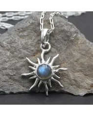 Labradorite Sunburst Pendant Necklace - 925 Sterling Silver Jewelry