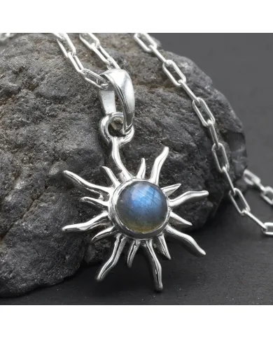 Labradorite Sunburst Pendant Necklace - 925 Sterling Silver Jewelry
