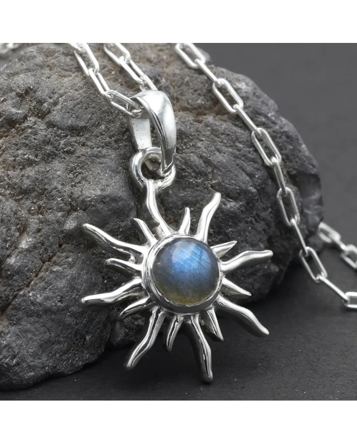 Labradorite Sunburst Pendant Necklace - 925 Sterling Silver Jewelry