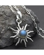 Labradorite Sunburst Pendant Necklace - 925 Sterling Silver Jewelry
