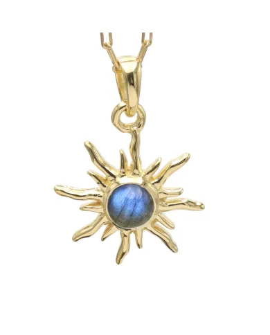 18K Gold Plated Labradorite Sunburst Pendant in 925 Sterling Silver