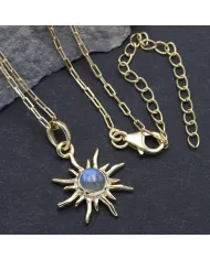 18K Gold Plated Labradorite Sunburst Pendant in 925 Sterling Silver
