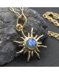 18K Gold Plated Labradorite Sunburst Pendant in 925 Sterling Silver